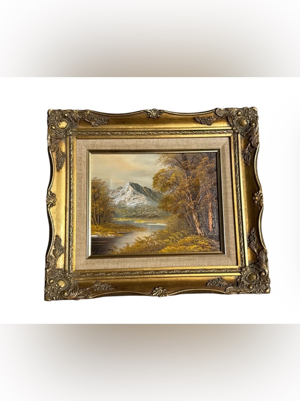 Vintage Signed Original Oil Painting Strom Gold Ornate Frame 15.5” x 13.5”